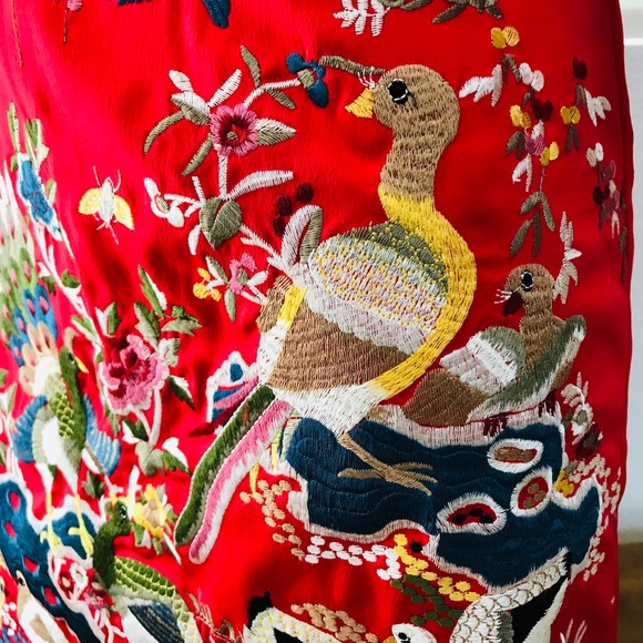 Heavily-EMBROIDERED Bird Theme CHINOISERIE Dress S - Picture 4 of 16